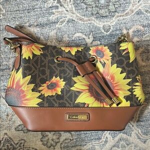 Calvin Klein Sunflower Print Brown Shoulder Bag